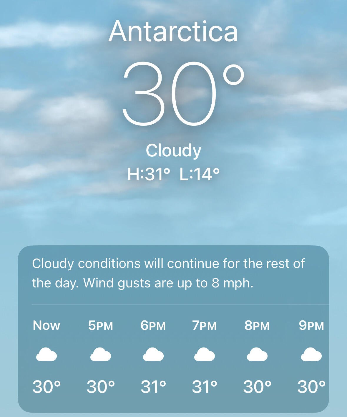 Weather is looking nice in Antartica