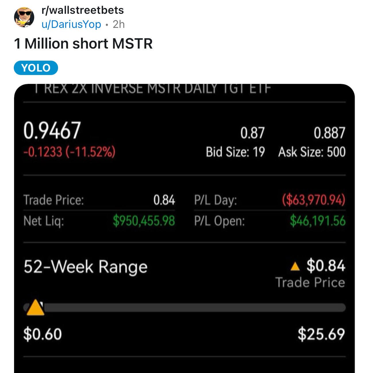 WallStreetBeets Retard just shorted $MSTR worth…