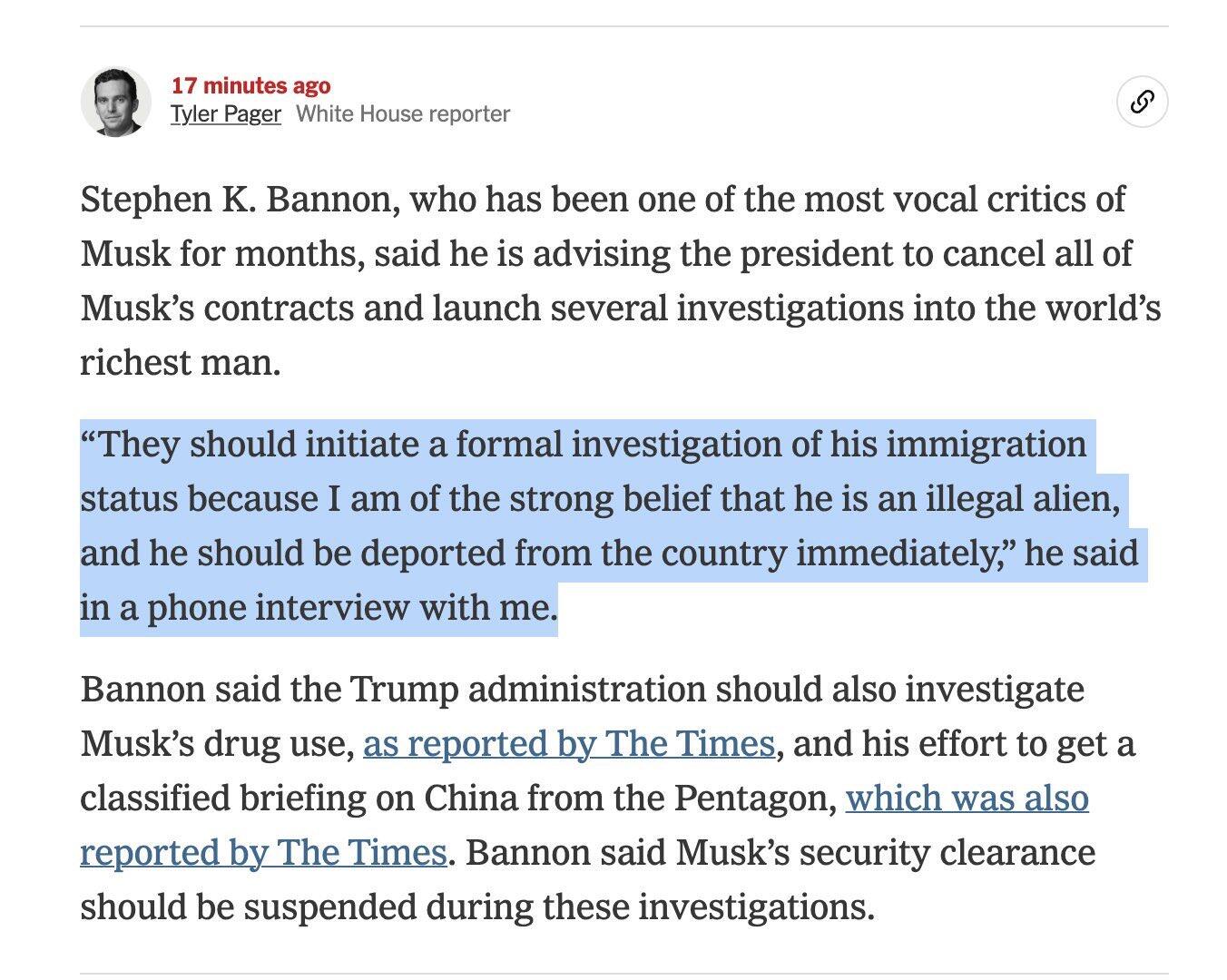 Steve Bannon said that Elon Musk…