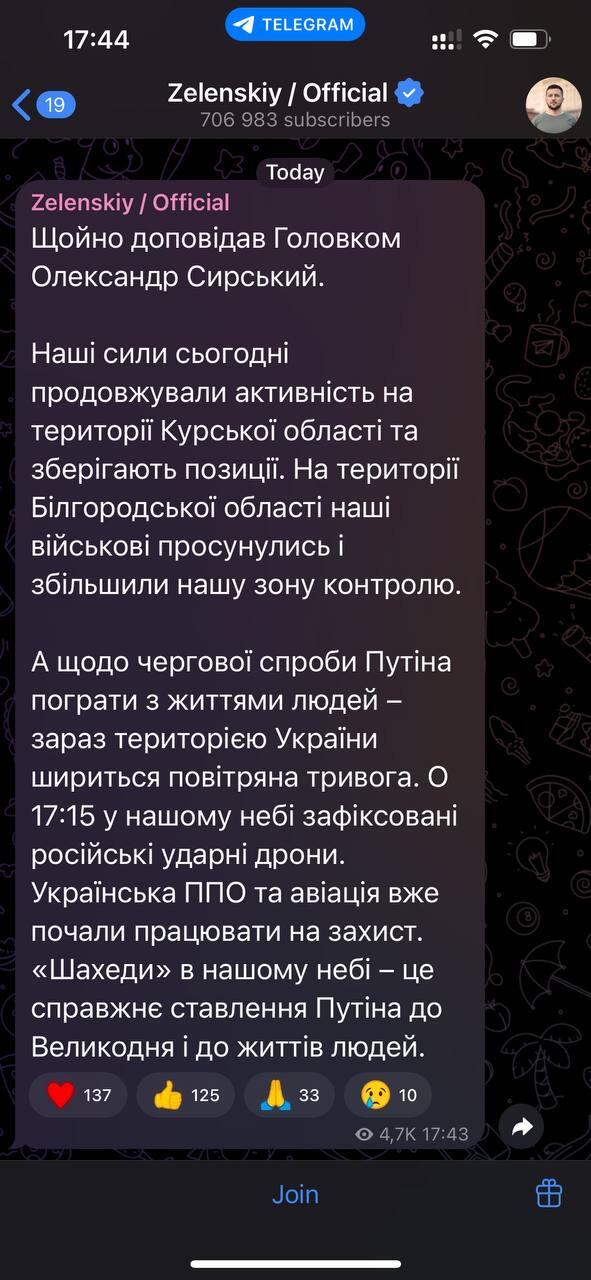 Zelenskyy on Putin’s Easter “truce”…
