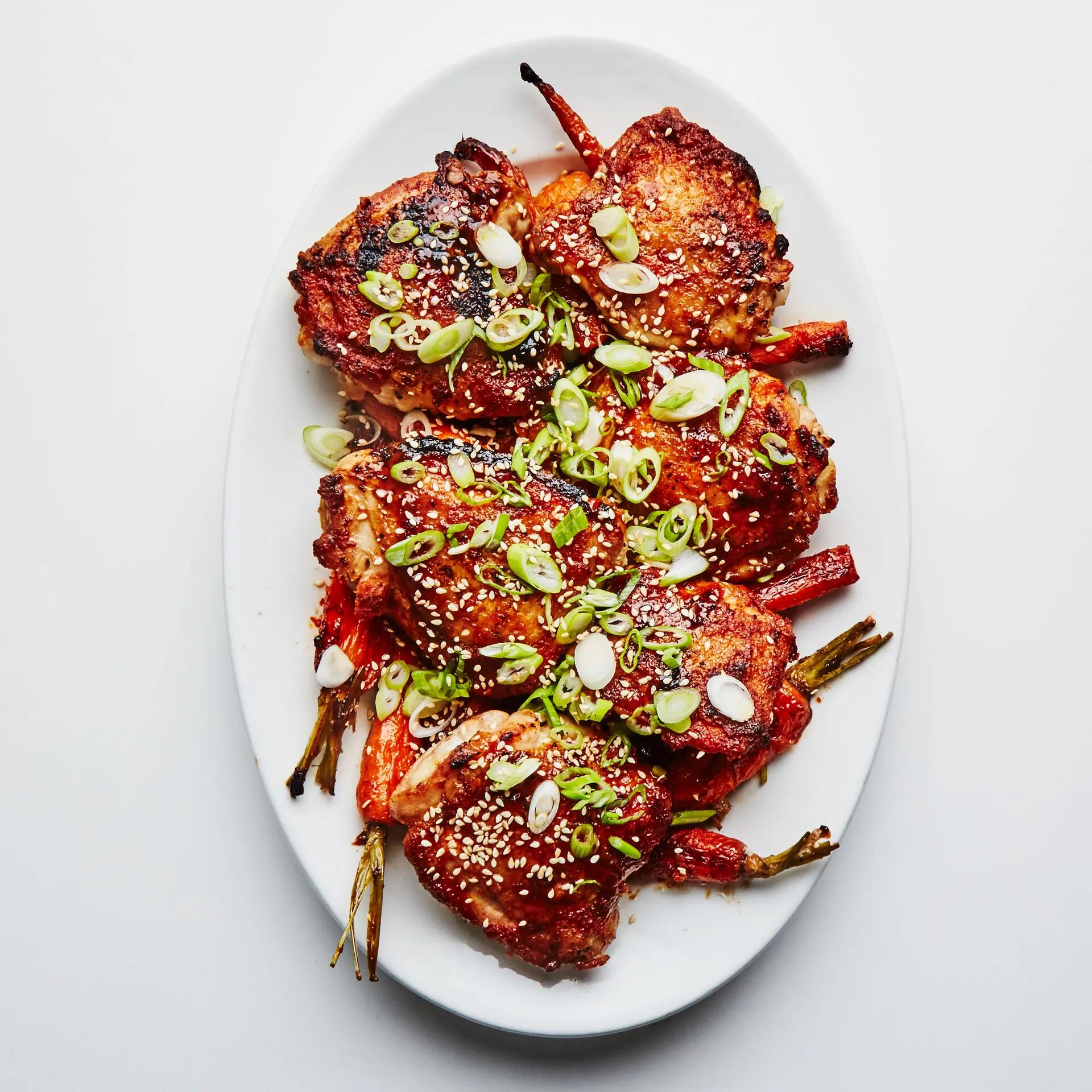 One-Skillet Roasted Sesame Chicken Thighs