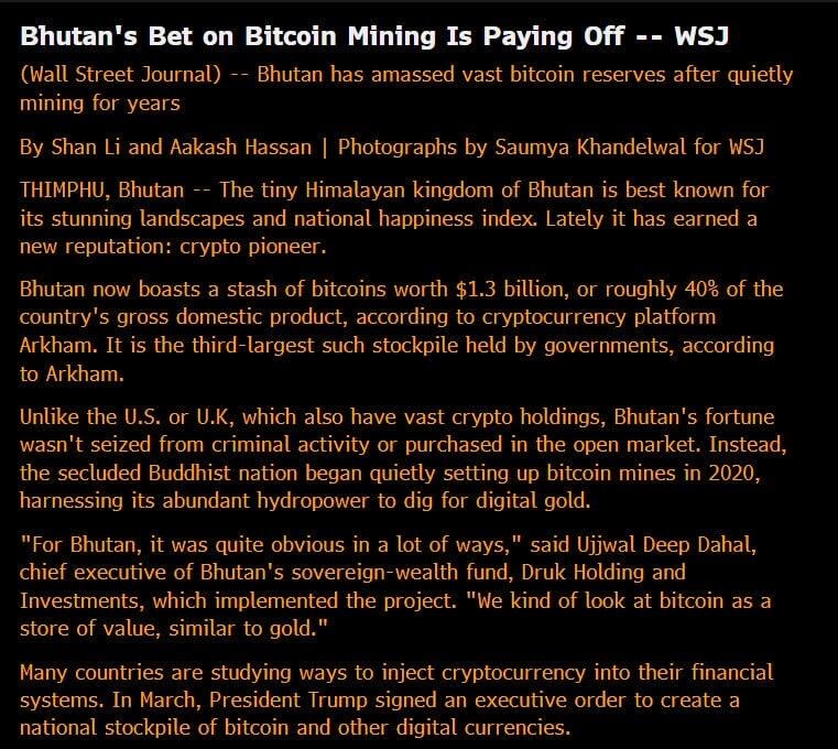 Bhutan quietly mined #Bitcoin for years,…