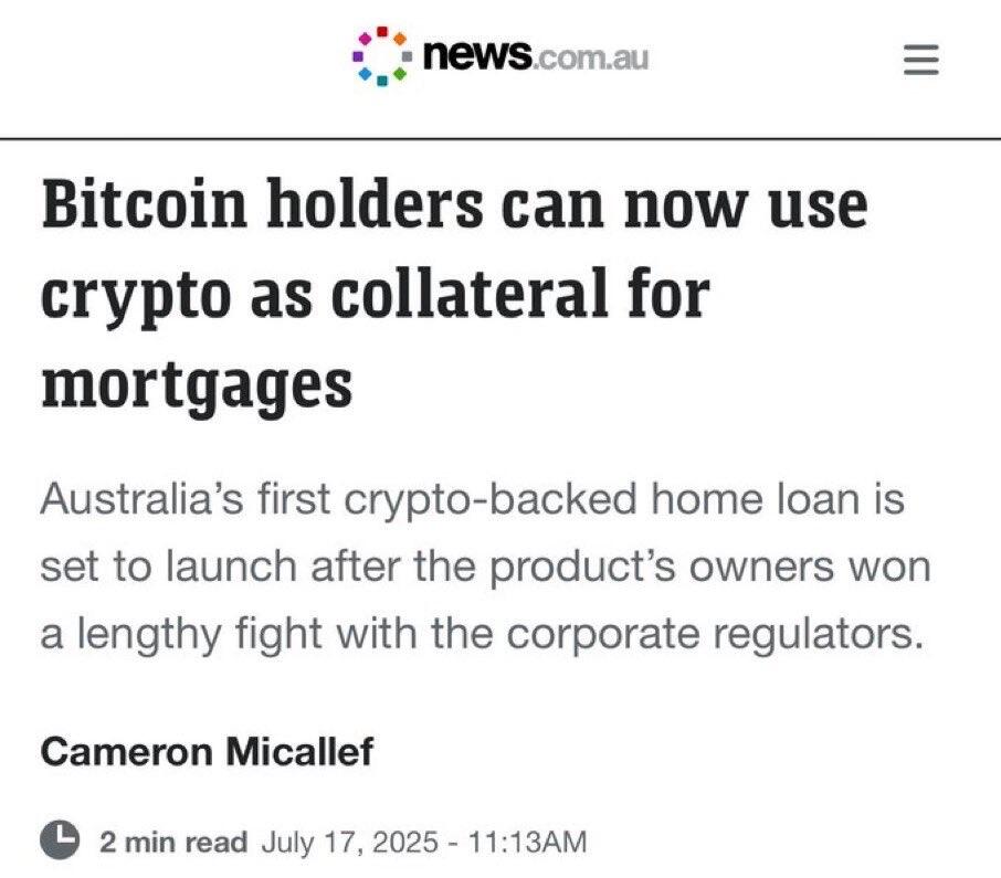 Australia APPROVED Bitcoin as collateral for…