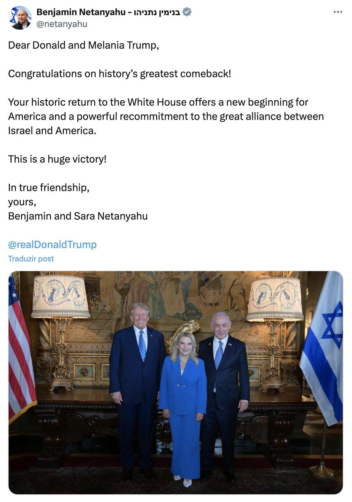 Israeli Prime Minister Benjamin Netanyahu congratulated…