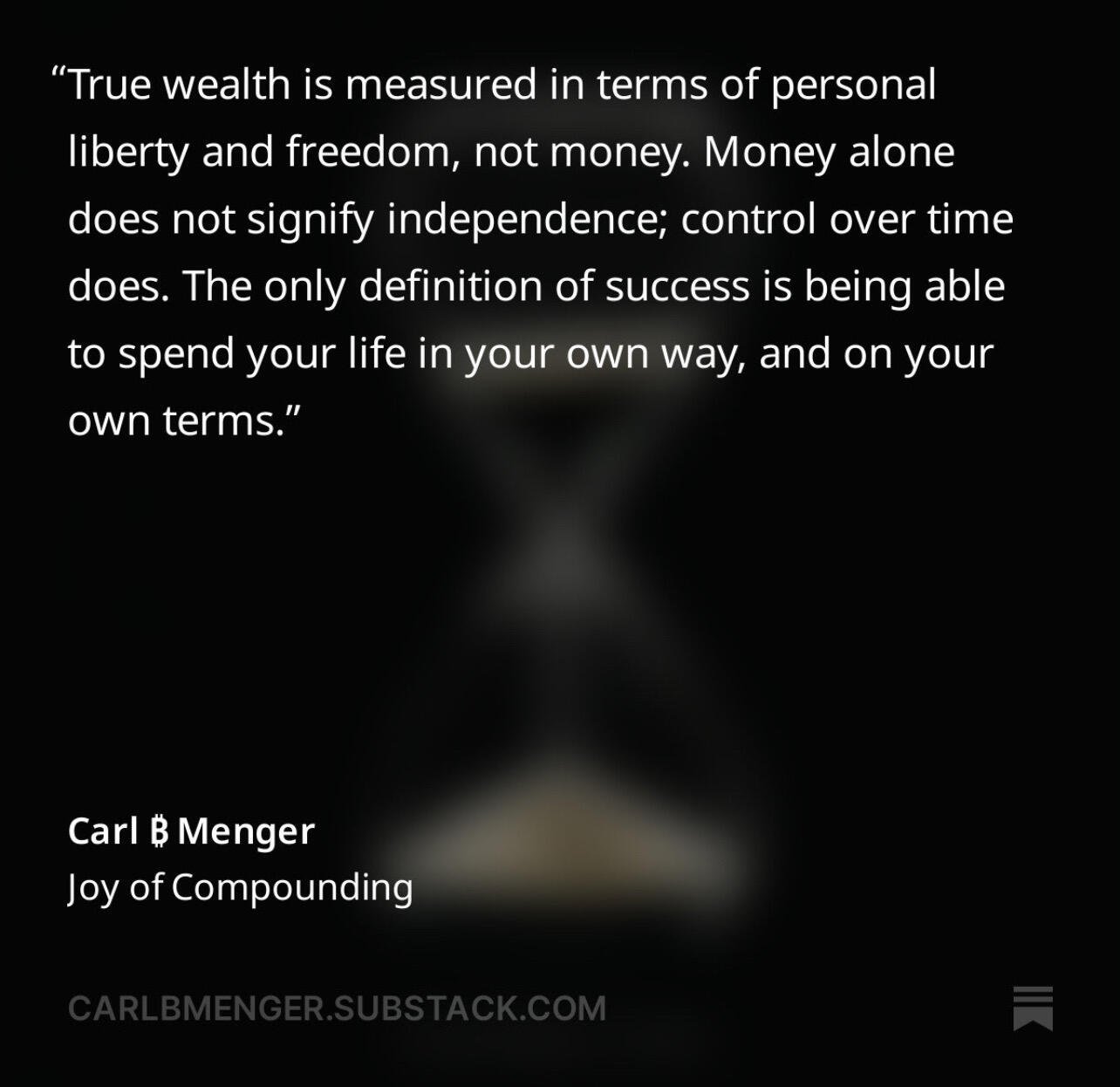 True wealth is measured in terms…