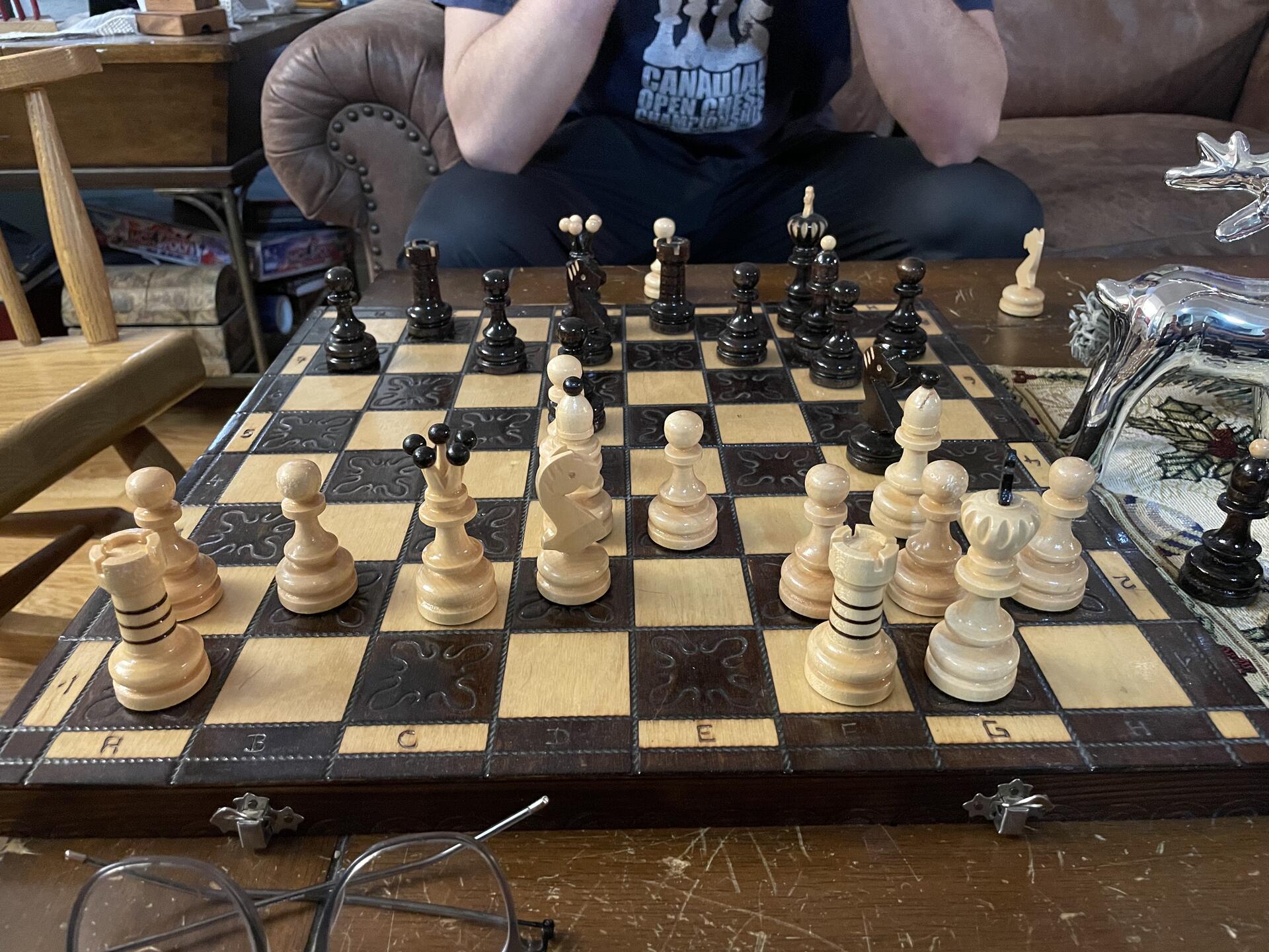 Pre-dinner chess battle with son