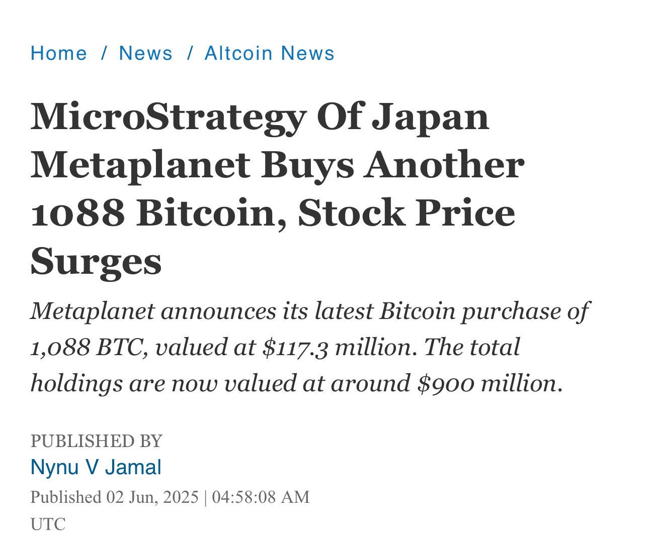 BREAKING: @Metaplanet buys another 1,088…
