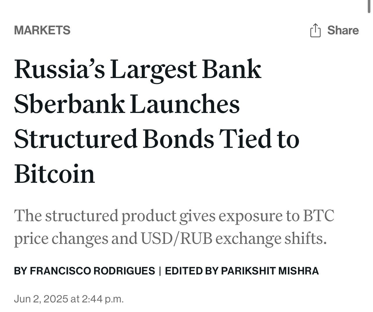 JUST-IN: Russia’s Largest Bank…