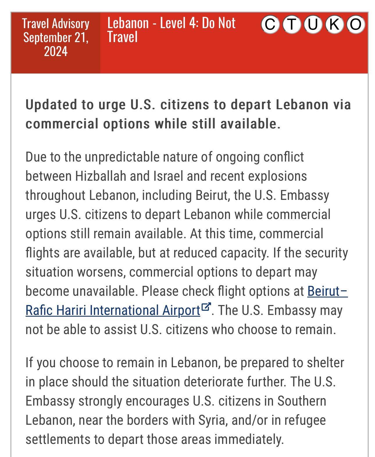 🚨 Lebanon 🇱🇧/Israel 🇮🇱: The U.S. State…