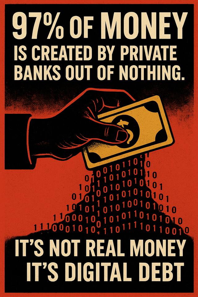 97% of money is created by…