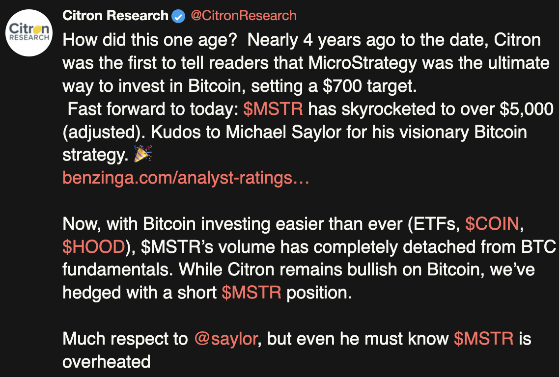 Citron Research, known for shorting GME/…