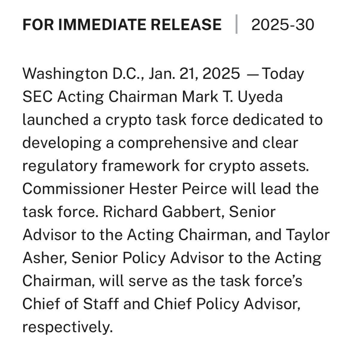 SEC has launched crypto task force…