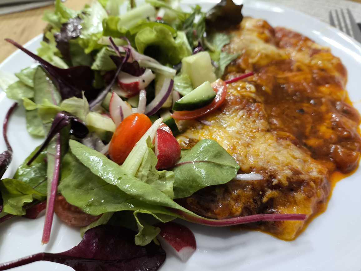 Chicken Parmegano with salad. Healthy eating…