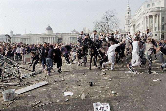 Poll Tax demonstrations in Trafalgar Square,…