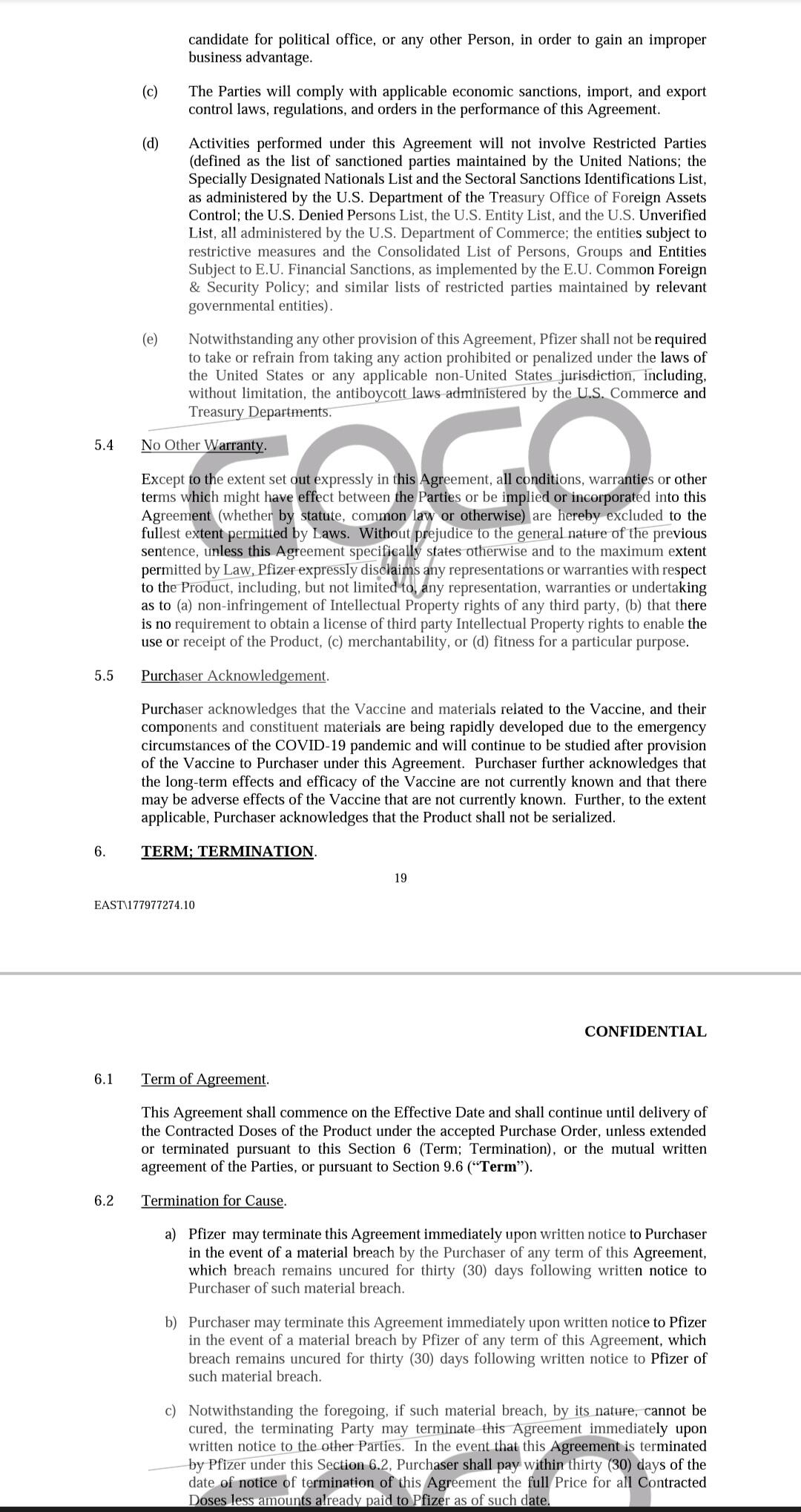 Pfizer Contract PDF Image