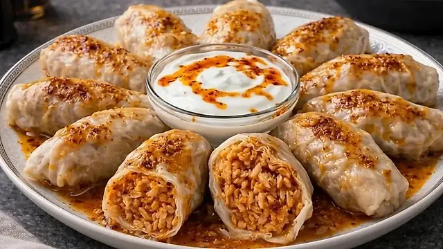 Gırık (A Regional Turkish Dish with Chicken, Rice, Dough and Garlic Yogurt)
