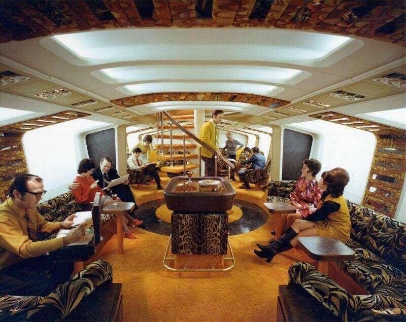 The lounge of a Boeing 747,…