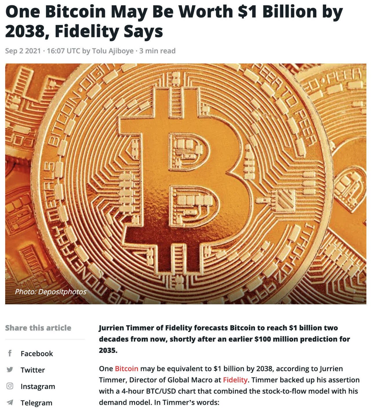 Fidelity predicts that one #Bitcoin will…