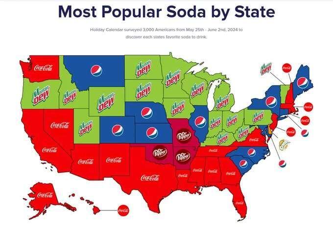 Most popular soda by US state.