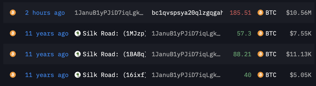 A Bitcoin address holding 185 BTC…