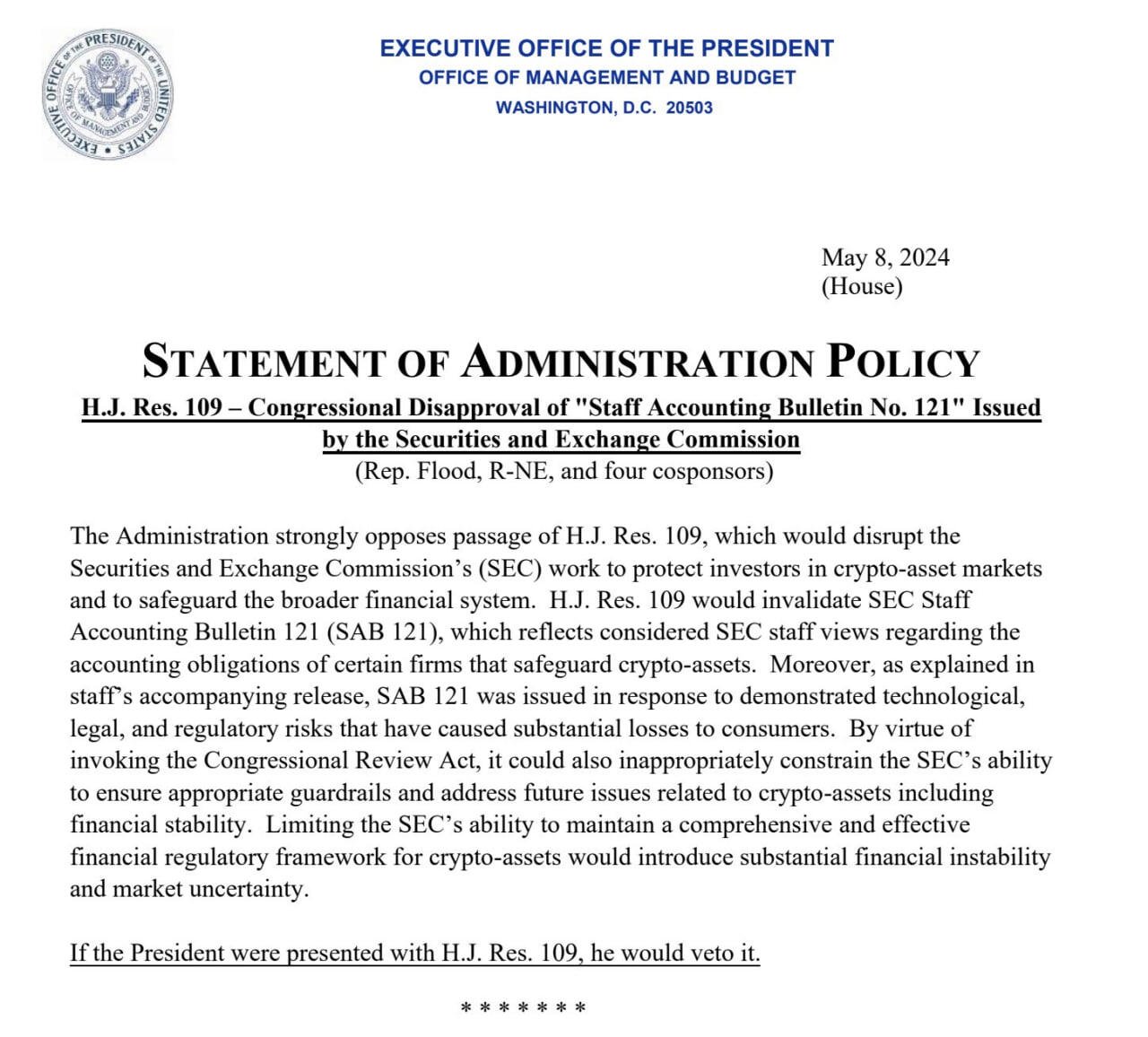 US President Joe Biden Administration says…