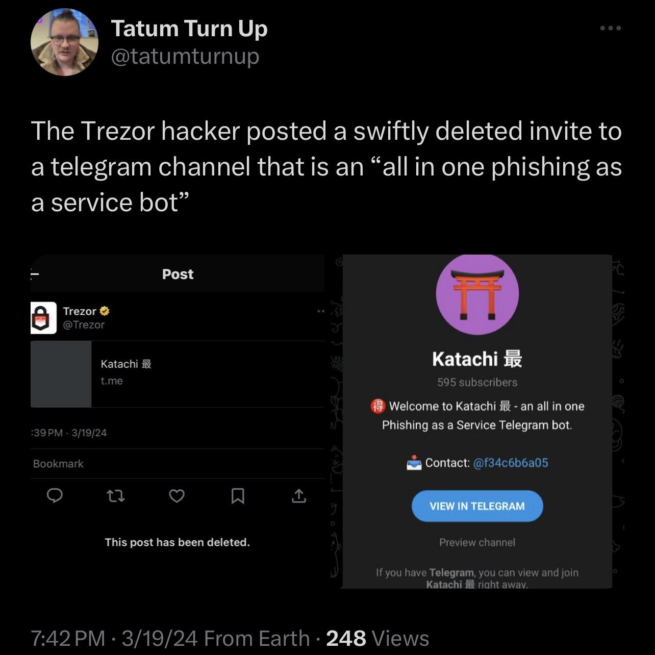 Trezor hack update via @Tatum Turn…