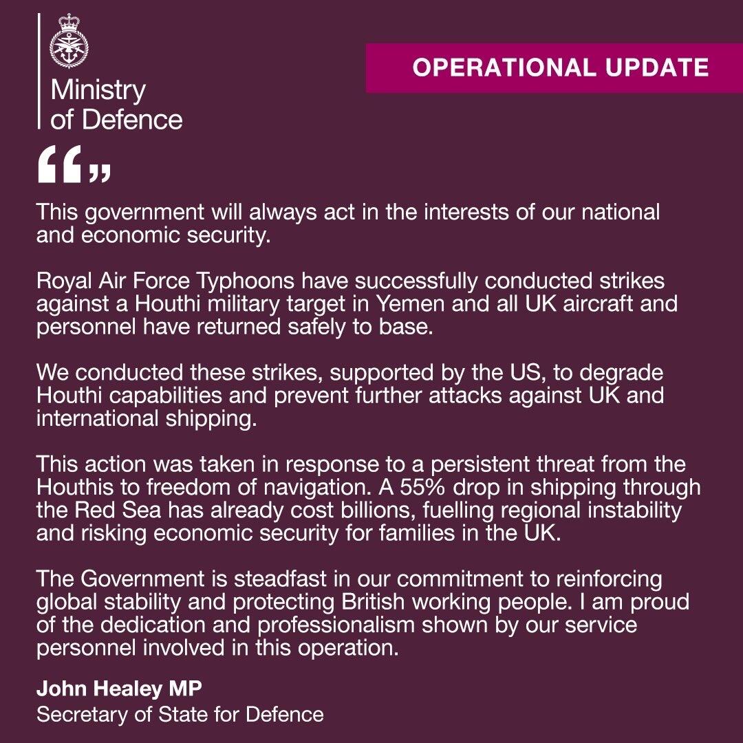 The U.K. Ministry of Defense…