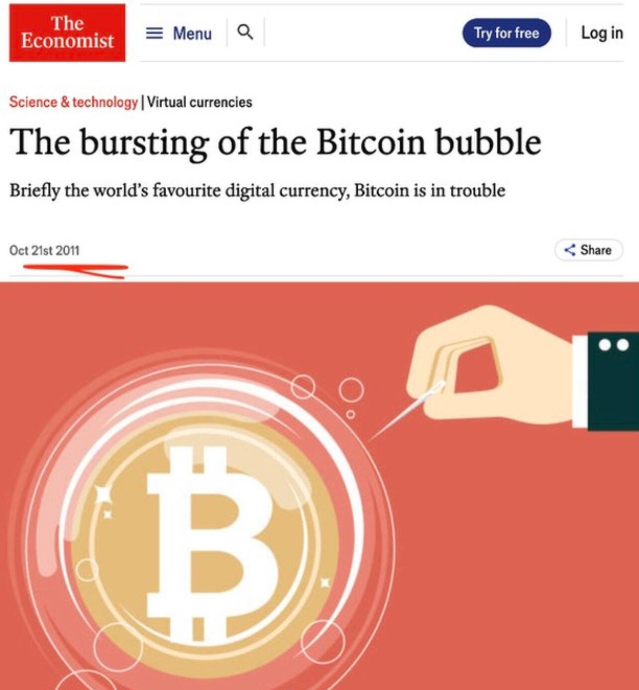 BREAKING: The bursting of the #Bitcoin…