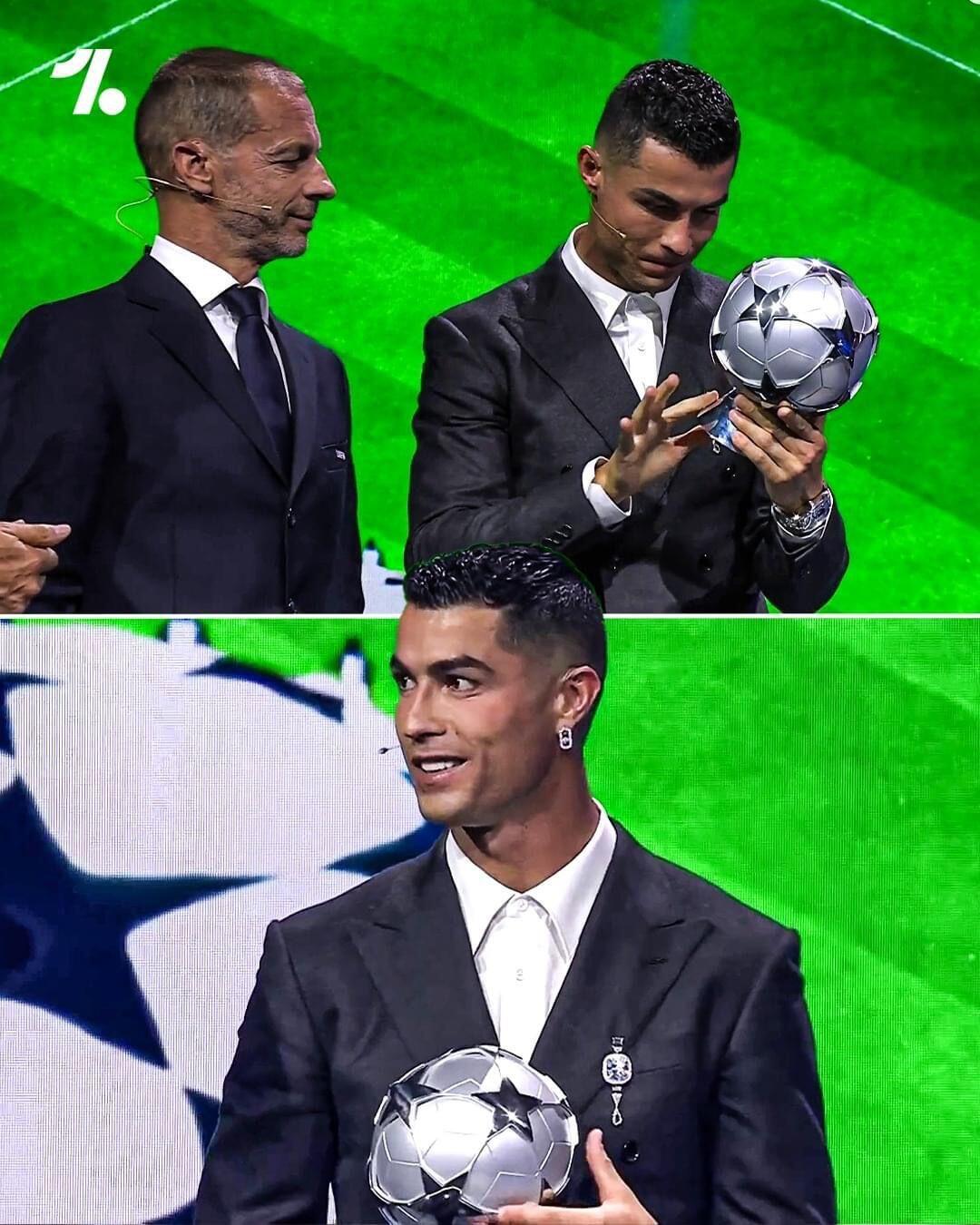 Cristiano Ronaldo is presented with an…