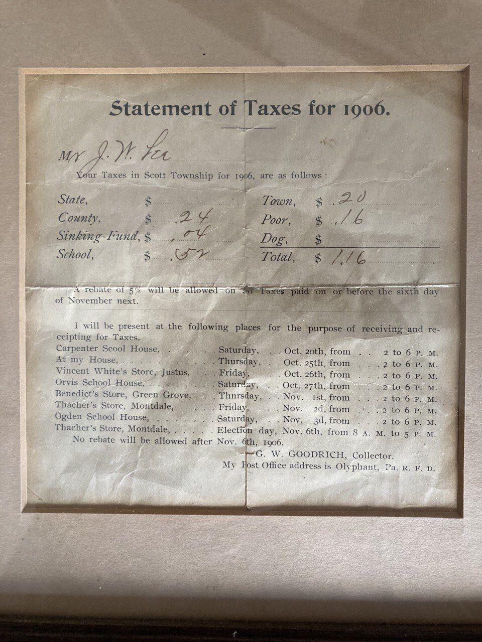 Great grandfather's actual tax statement.