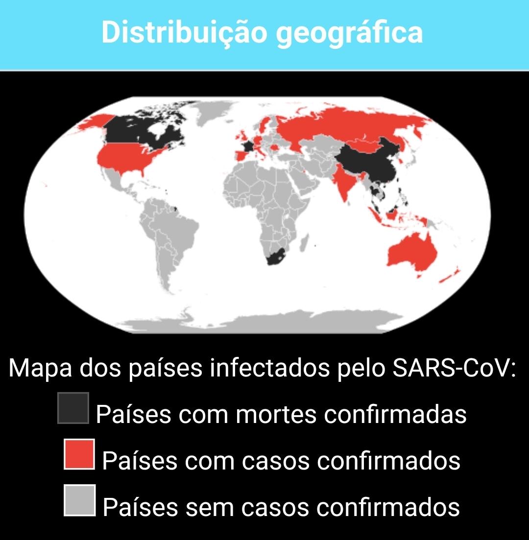 Mapa com casos de SARS-CoV pelo mundo - Imagem do Wikipedia