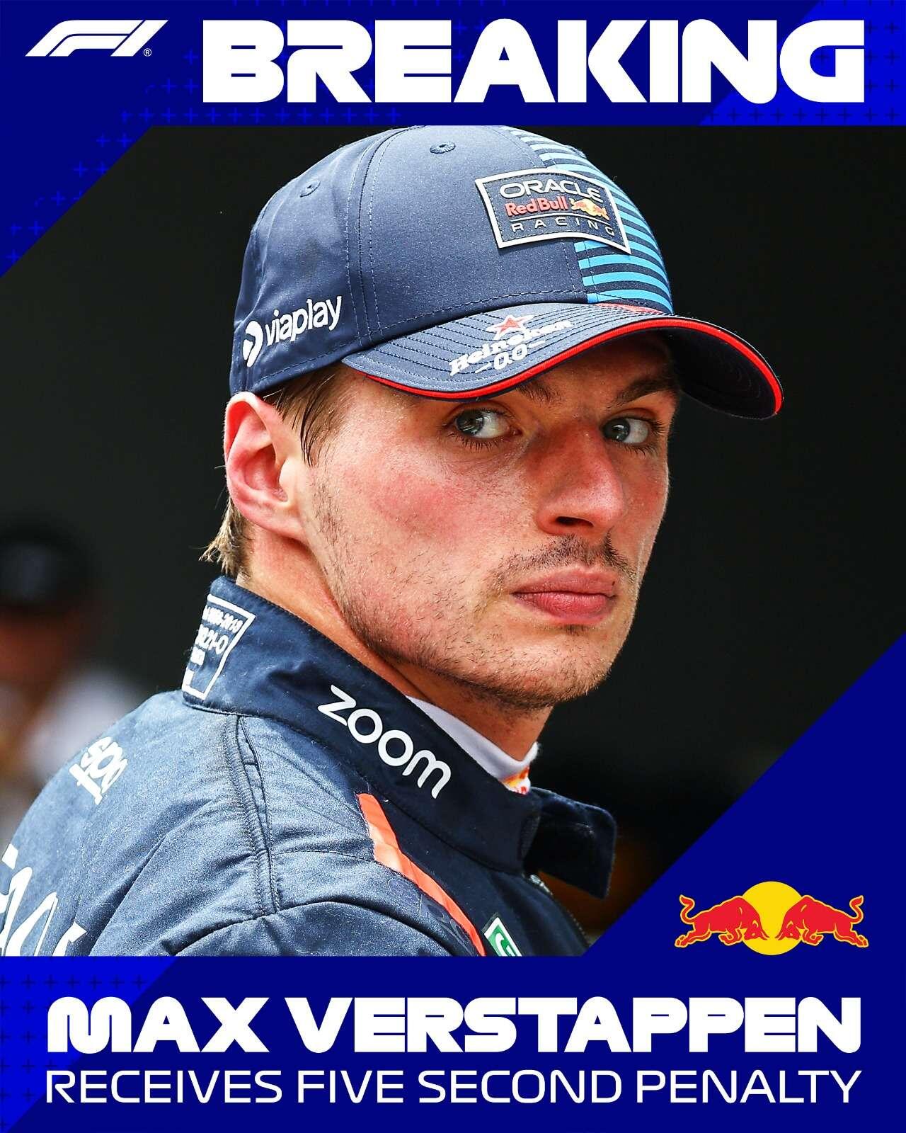 🚨 Max Verstappen receives a five-second…