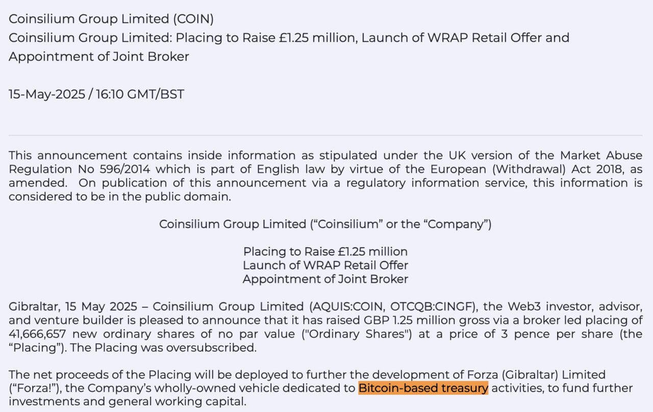 UK public company Coinsilium Group raises…