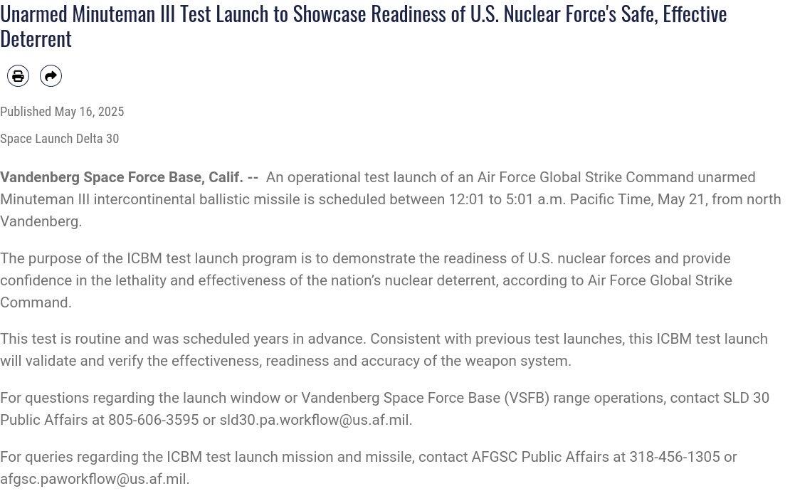Minuteman III missile launch on Wednesday,…