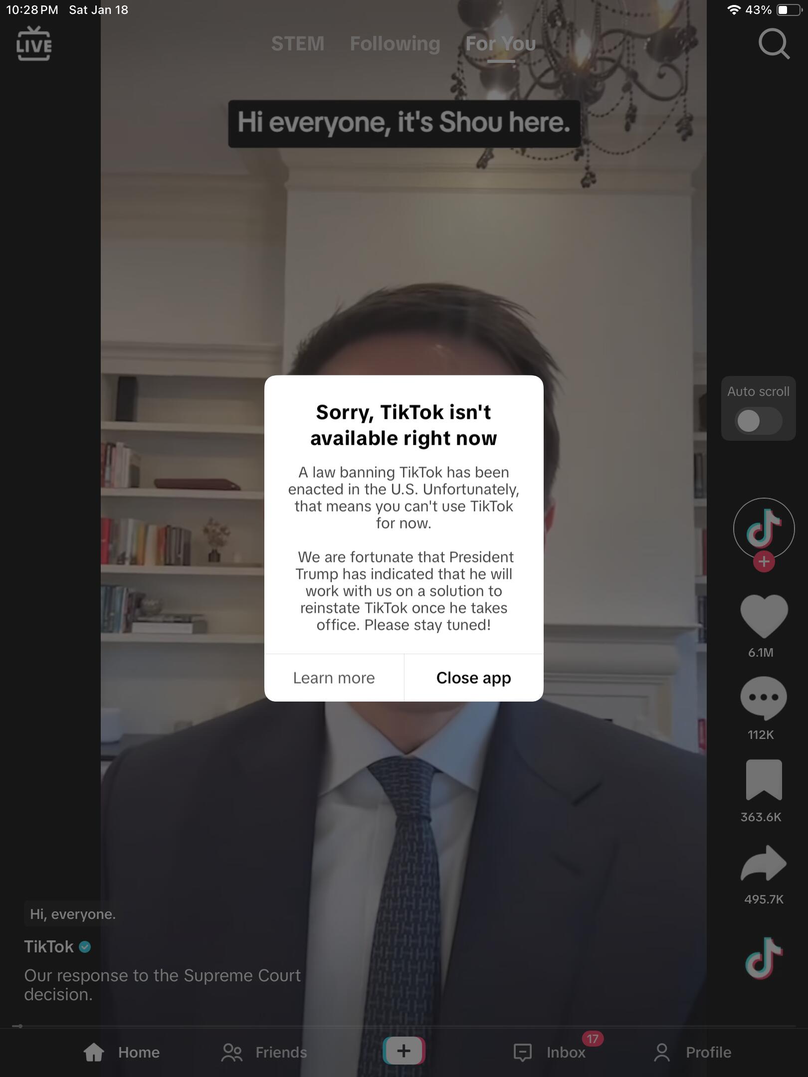 “Sorry, TikTok isn’t available right…